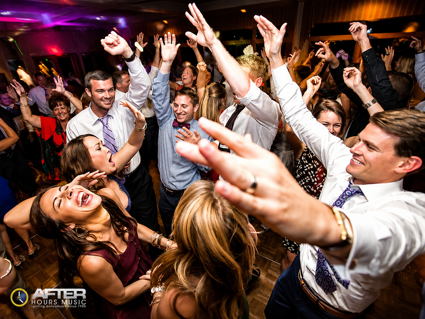 Wedding guests celebrating on the dance floor with After Hours Music — DJ Joe Nardi event photo 14