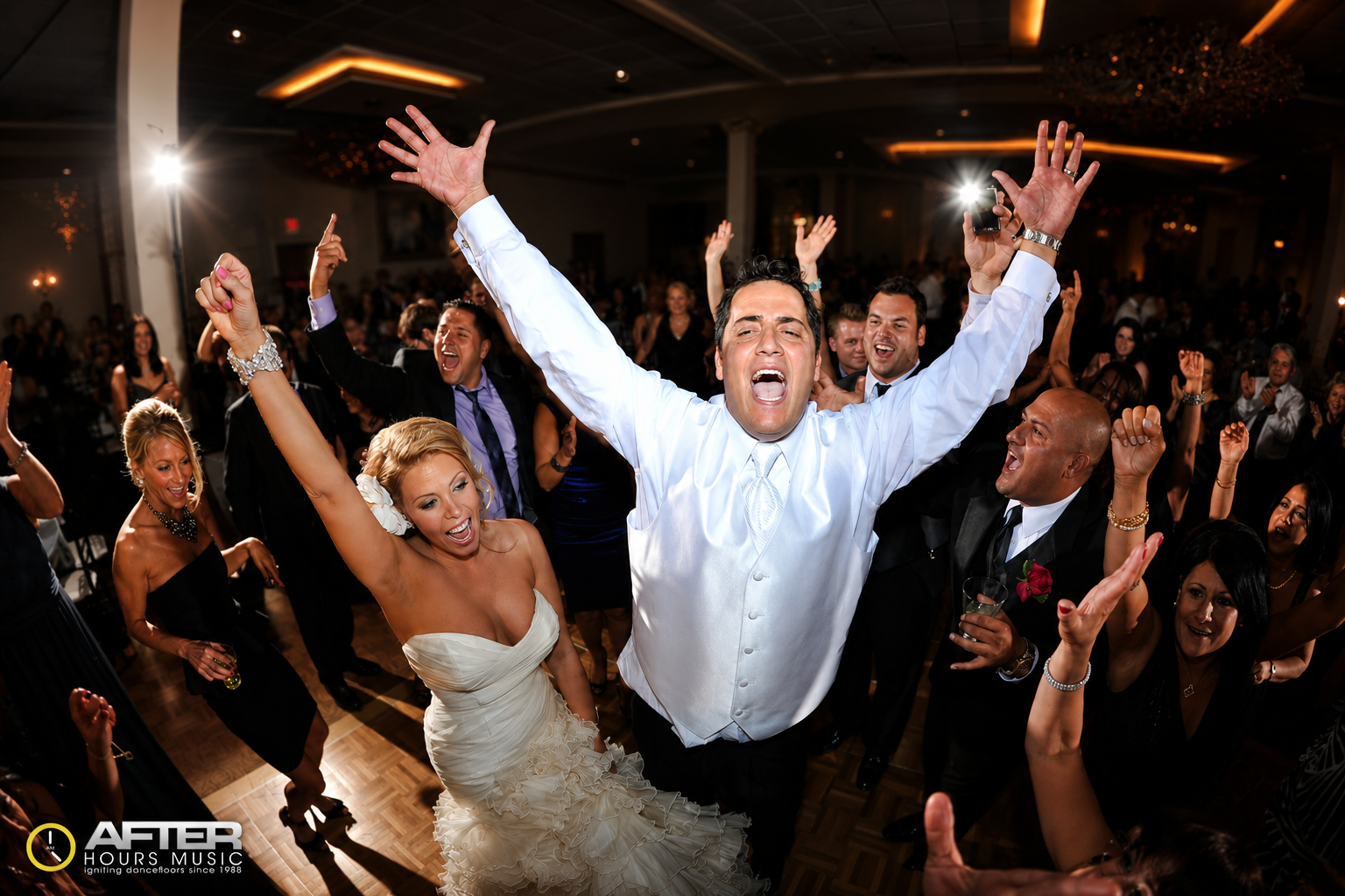 Wedding guests celebrating on the dance floor with After Hours Music — DJ Joe Nardi event photo 22